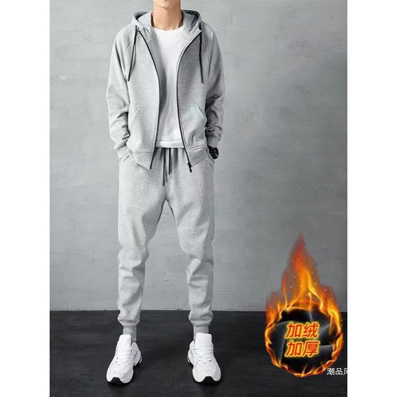 Men’s Autumn/Winter Simple Sports Hooded Suit (2-Piece Set)