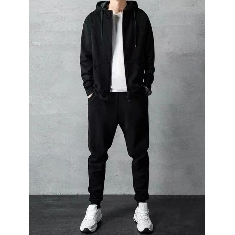 Men’s Autumn/Winter Simple Sports Hooded Suit (2-Piece Set)