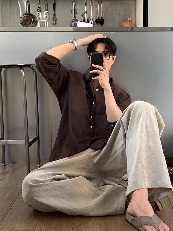 Men’s Cotton and Linen Long-Sleeved Casual Shirt Jacket