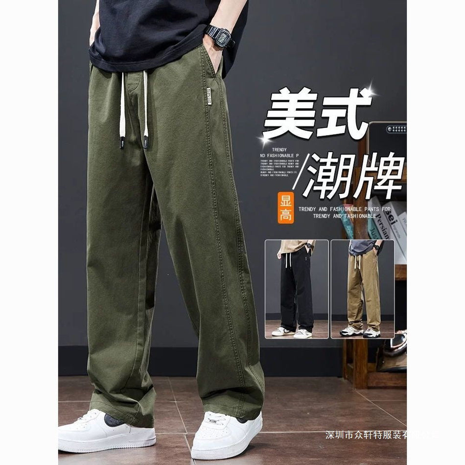 Men’s Pure Cotton Loose Straight-Leg Versatile Work Pants