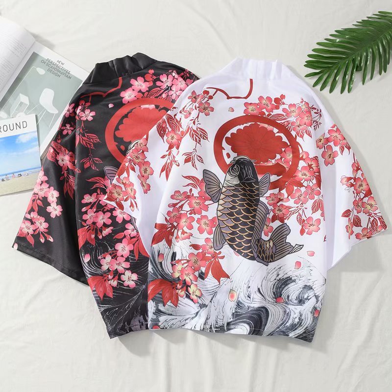 Men’s Dragon Print Seven-Quarter Sleeve Hanfu Cardigan