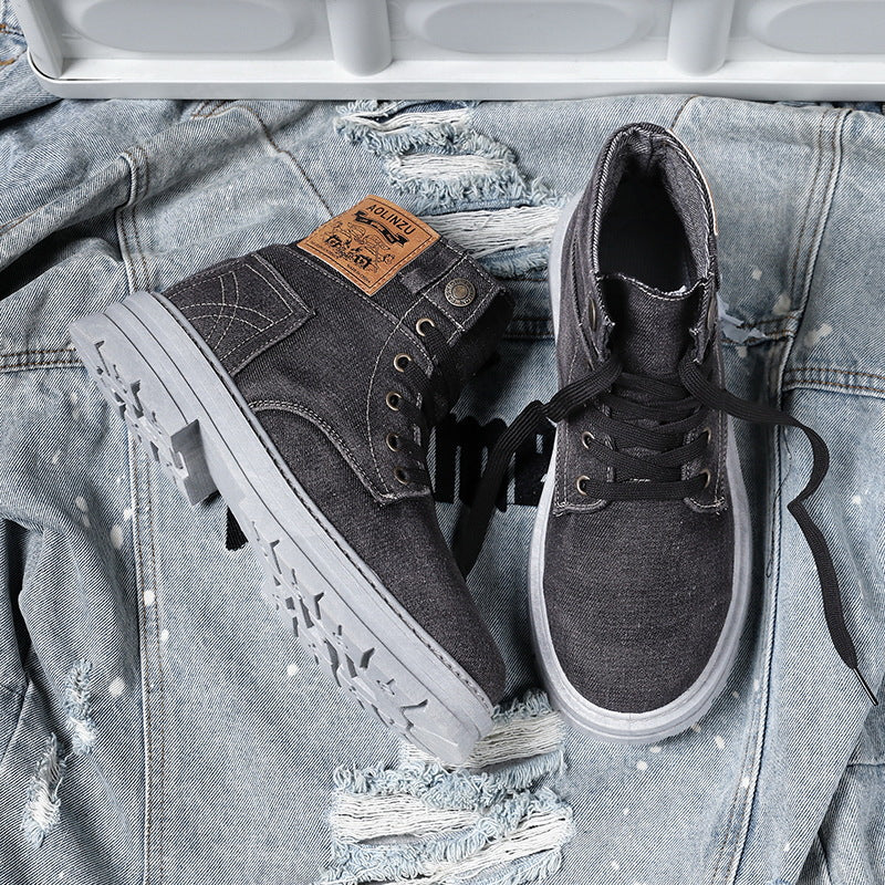 Men’s Versatile High-Top Denim Workwear Sneakers