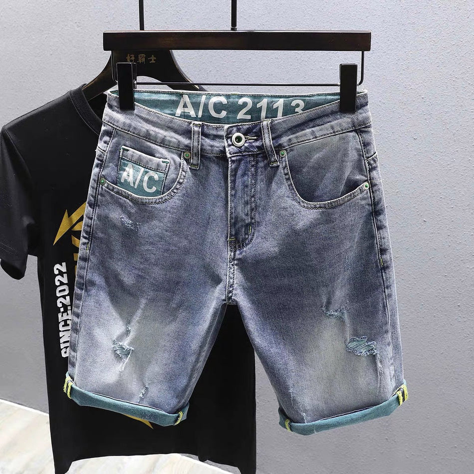 Men’s Light-Wash Distressed Denim Shorts in Relaxed Fit