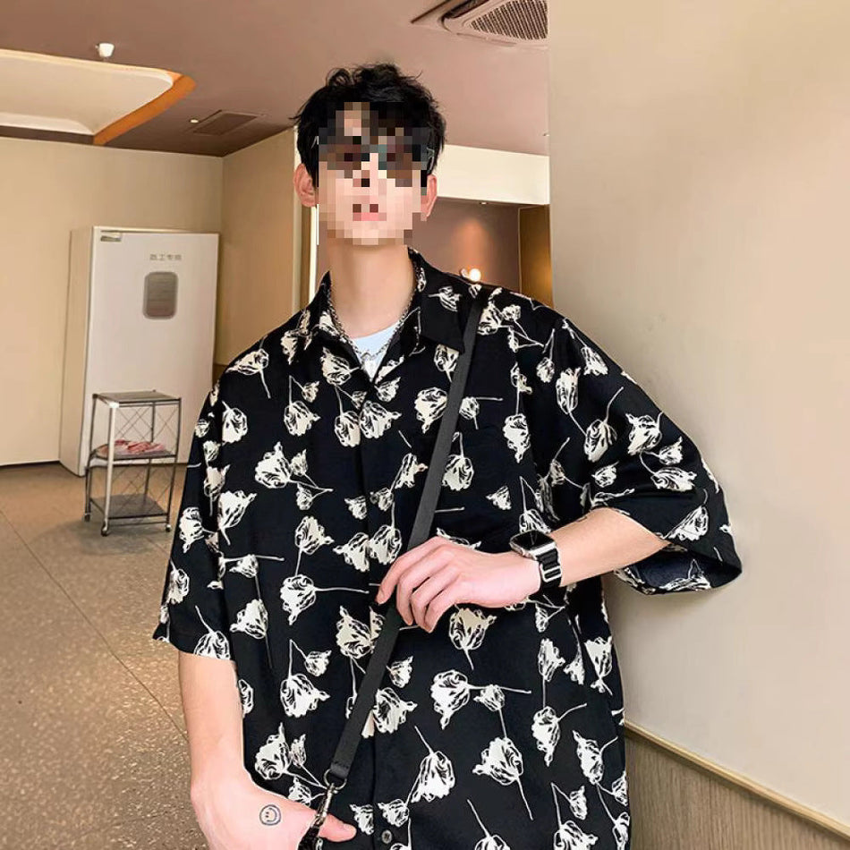 Men’s Breathable Ice Silk Floral Hawaiian Shirt in Relaxed Fit
