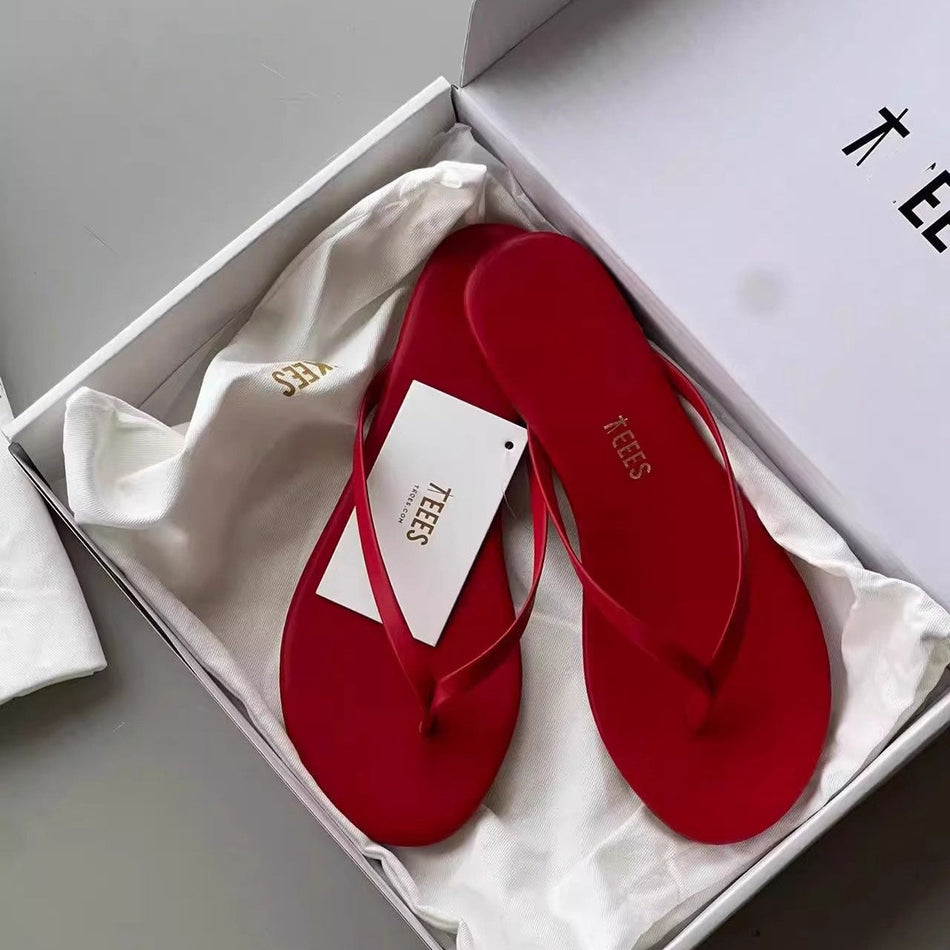 Red Minimalist Leather Flip-Flops with Soft Cushioned Sole