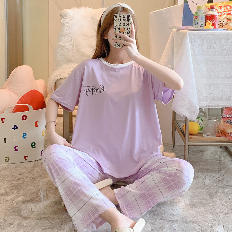Premium Plaid Short-Sleeved Pajama Set for Women