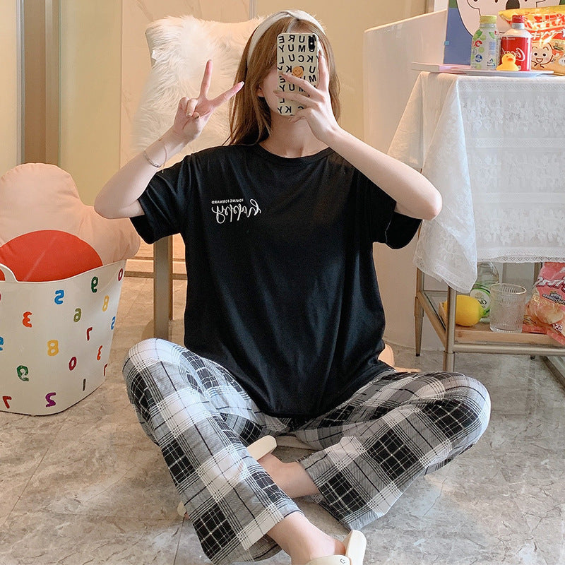 Premium Plaid Short-Sleeved Pajama Set for Women