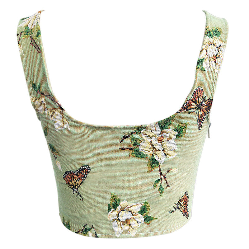 Retro Butterfly Jacquard Corset with Structural Boning