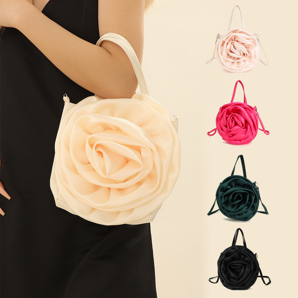 Satin Evening Bag with Three-Dimensional Rose Detailing