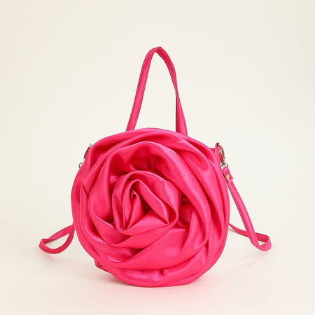 Champagne Pink Satin Evening Bag with Three-Dimensional Rose Detailing