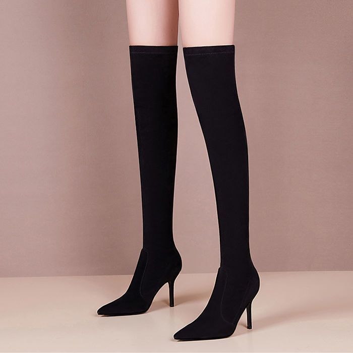 Pointed Toe Stiletto Over-The-Knee Boots with Rear Lacing