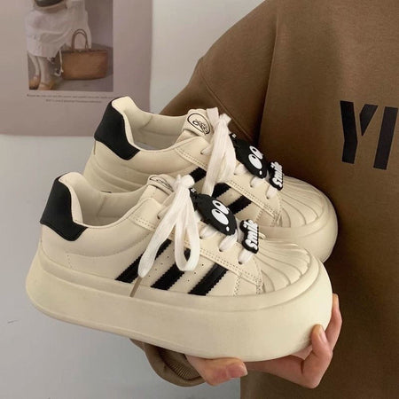 White Kit Cat Shell Toe White Sneakers with Chunky Sole