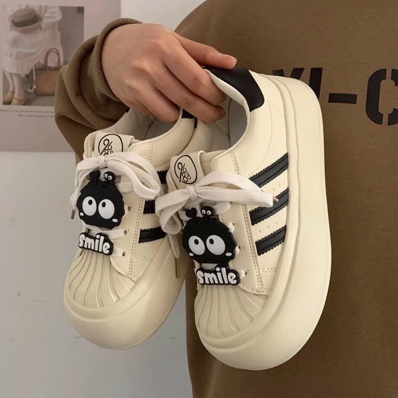 Kit Cat Shell Toe White Sneakers with Chunky Sole