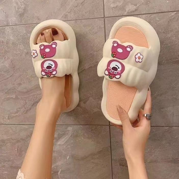 Cute Bow—Pink Cushioned Fairy Style Slides with Contoured Platform