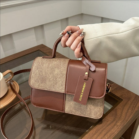 Black Niche Structured Square Crossbody Bag in Fine-Grain Leather