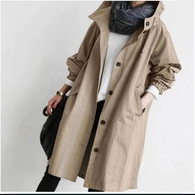 Relaxed Mid-Length Buttoned Coat in Autumnal Wool Blend