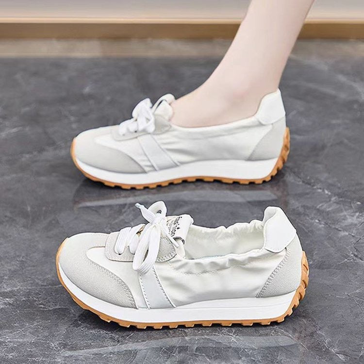 Breathable Mixed-Media Trainers with Contoured Flat Sole