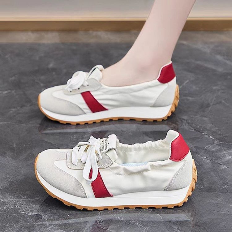 Breathable Mixed-Media Trainers with Contoured Flat Sole