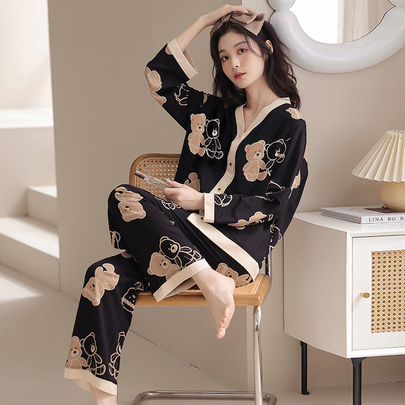 Long-Sleeve Cotton Blend Pajama Set with Whimsical Print