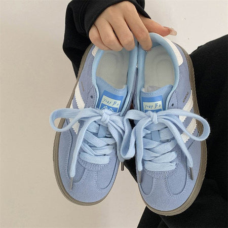 Pink Retro Leather Trainers with Contoured Platform Sole