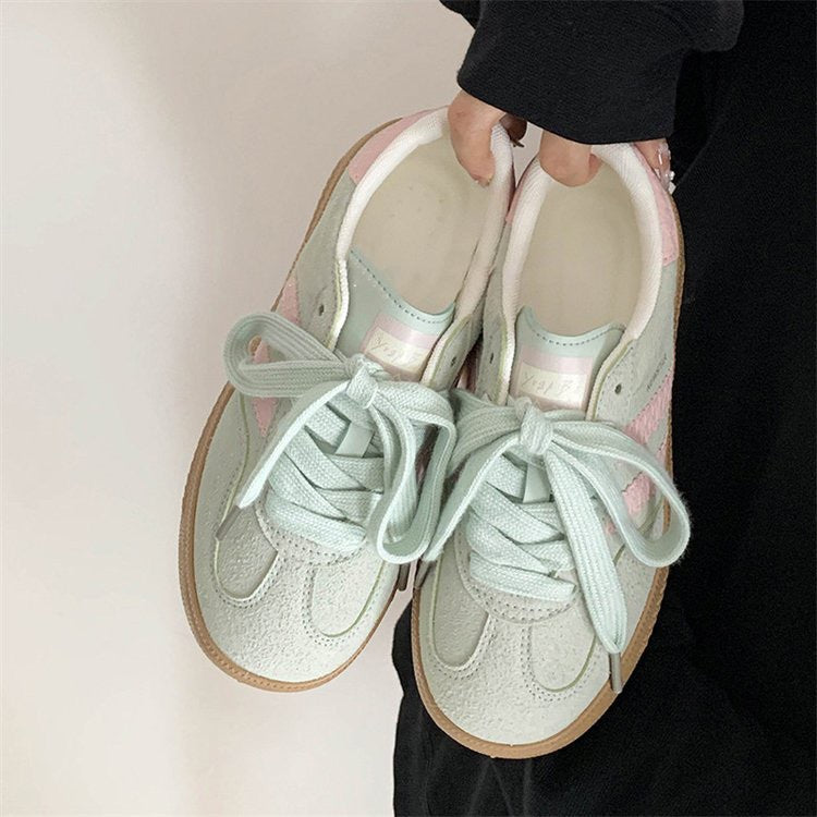 Retro Leather Trainers with Contoured Platform Sole