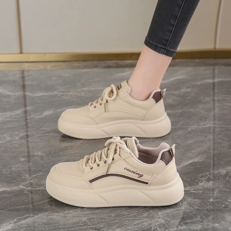 Minimalist Platform Trainers in Crisp White Leather