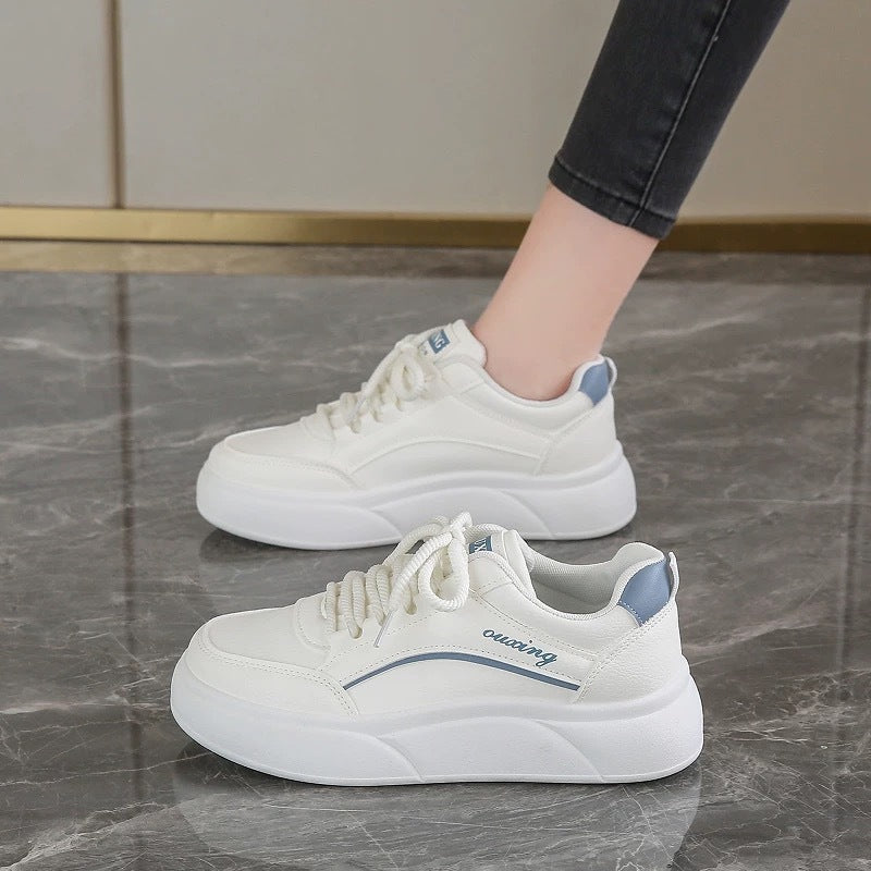 Minimalist Platform Trainers in Crisp White Leather