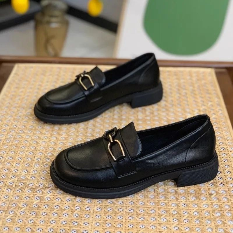 British Style Breathable Leather Loafers for Maternity and Work