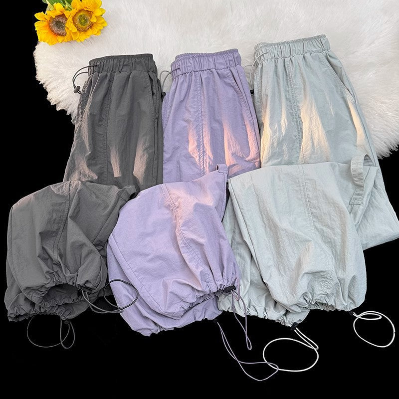 Gray Ice Silk Quick-Dry Technical Cargo Joggers with Drawstring