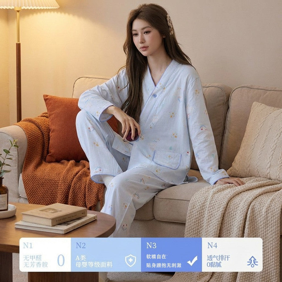 Adjustable Cotton Double Gauze Maternity and Nursing Pajamas