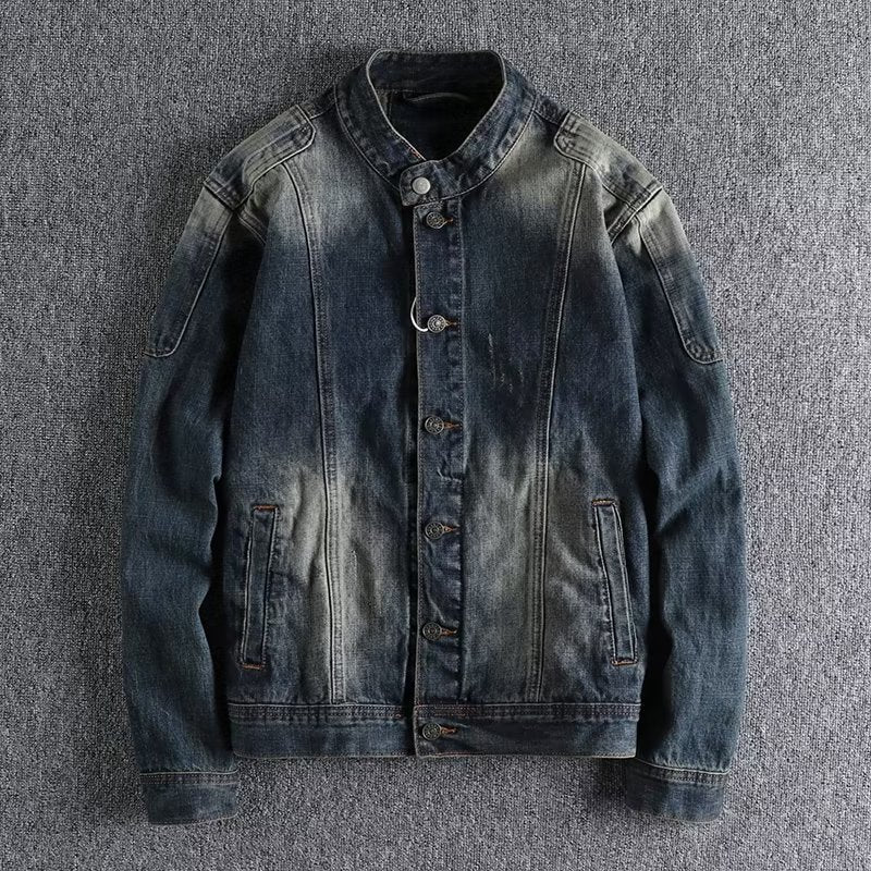 The Heritage Wash Stand-Collar Denim | American Retro Distressed