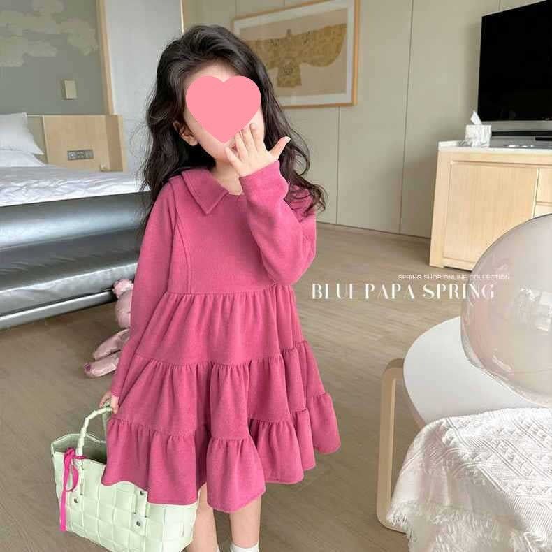 Girls Long Sleeve Princess Dress | Elegant Pure Color Autumn Gown