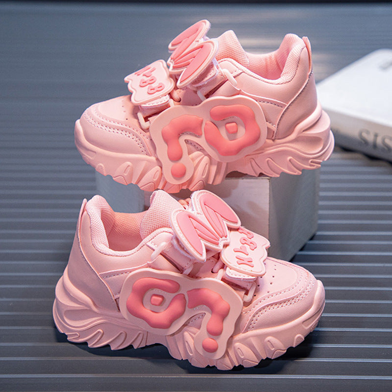 Pink kids athletic shoes with lightweight and breathable design for active wear