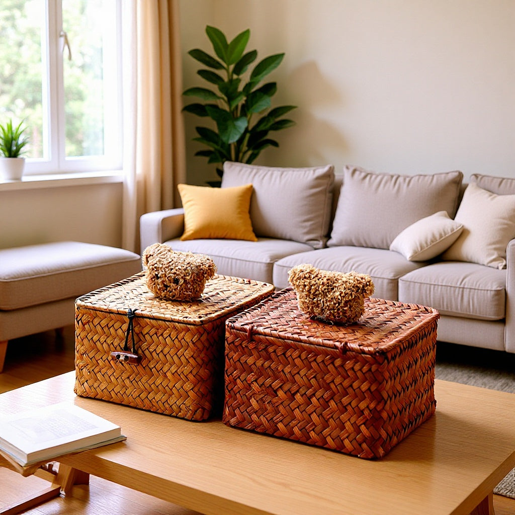 Handwoven Rattan Storage Box with Lid for Jewelry and Gifts