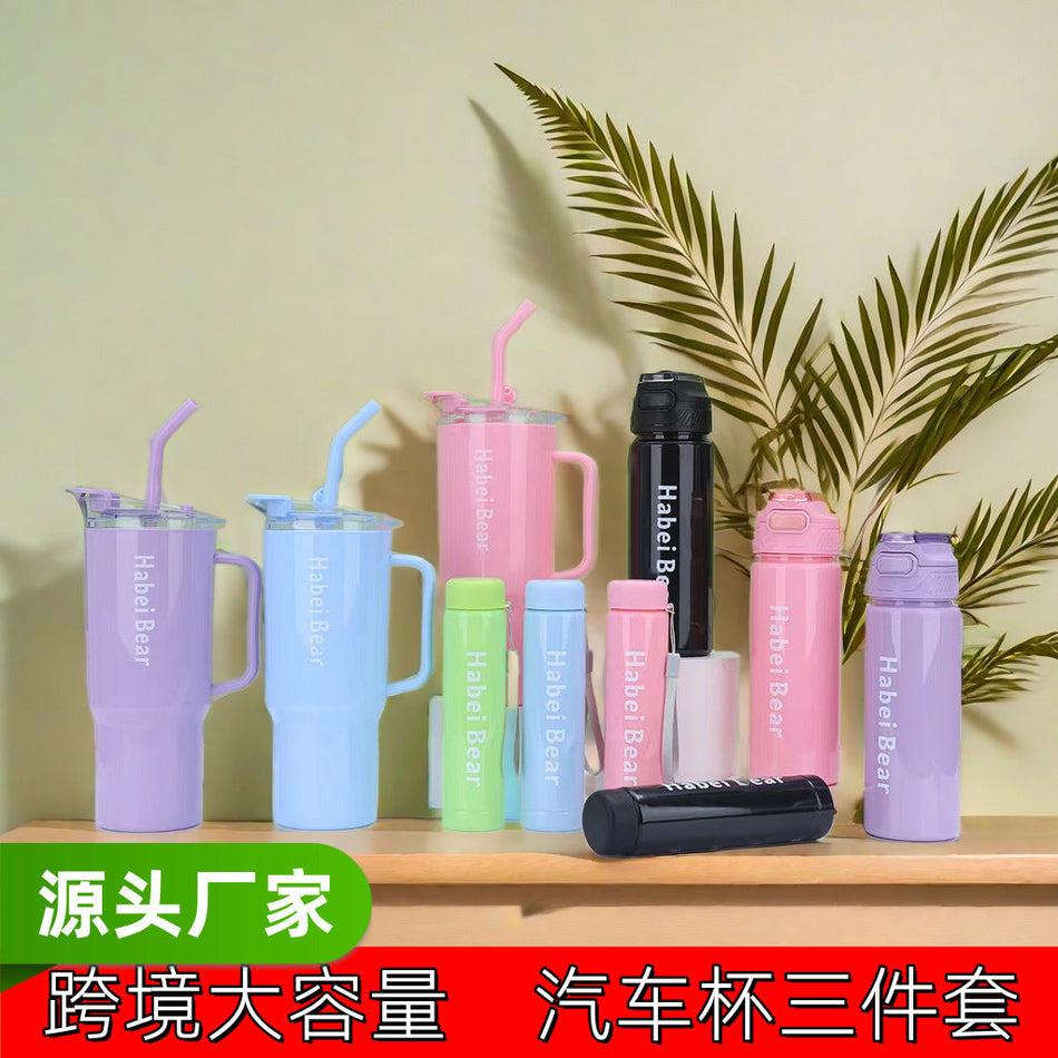 Insulated Three-Piece 40oz Travel Tumbler Set with Handle