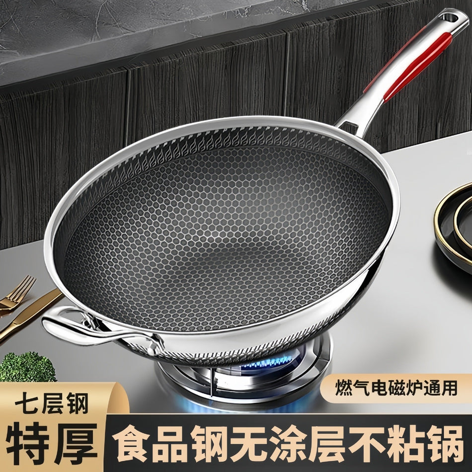 Premium Food-Grade Stainless Steel Flat-Bottom Frying Pan