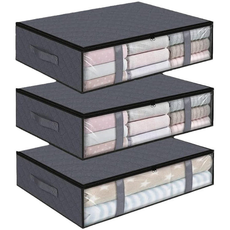 Gray Transparent Under-Bed Fabric Storage Bag for Quilts and Linens