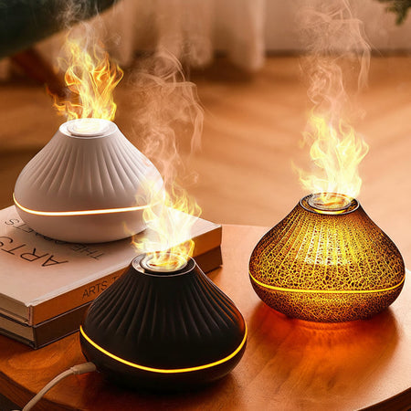 White Ultrasonic Flame Scent Diffuser and Evening Humidifier