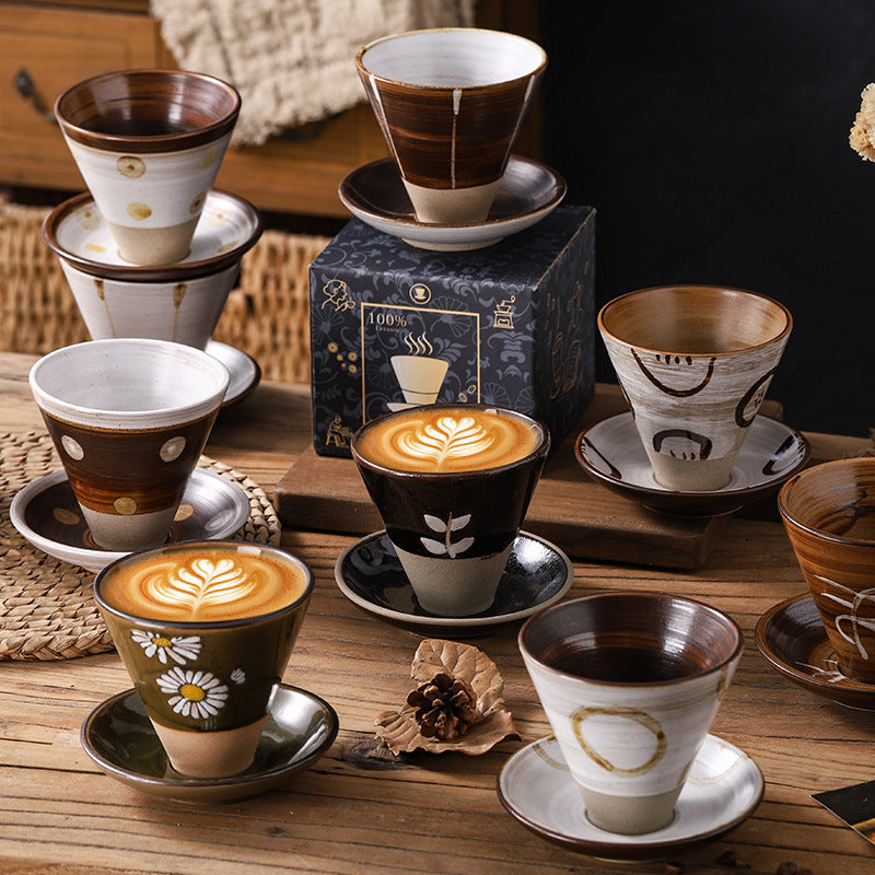 Kiln-Glazed Japanese Ceramic Coffee Cup and Saucer Set