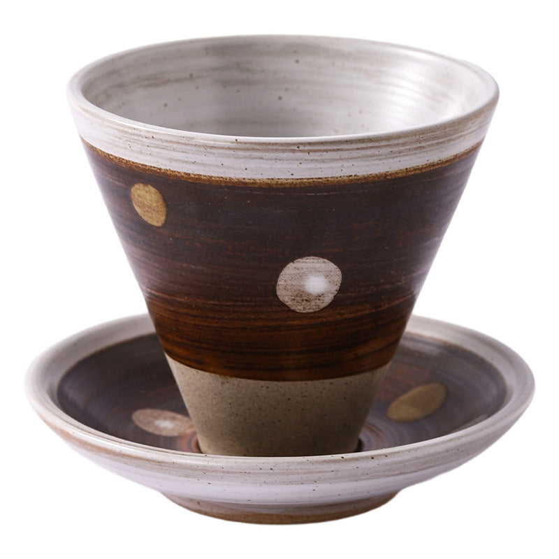 Clear Kiln-Glazed Japanese Ceramic Coffee Cup and Saucer Set
