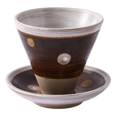 Clear Kiln-Glazed Japanese Ceramic Coffee Cup and Saucer Set