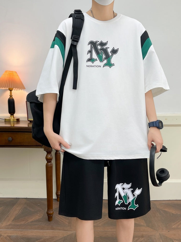 Men's New Casual Sportswear Set | Youth Short-Sleeve T-Shirt &