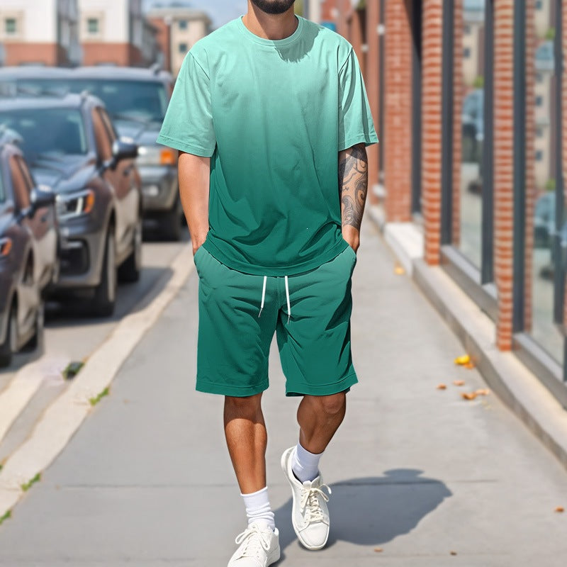 Men's Gradient Print Summer Sports Suit | Premium Two-Piece Short