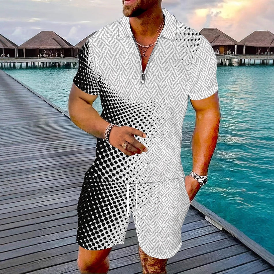Men's Minimalist Digital Print Summer Set | Premium Zipper