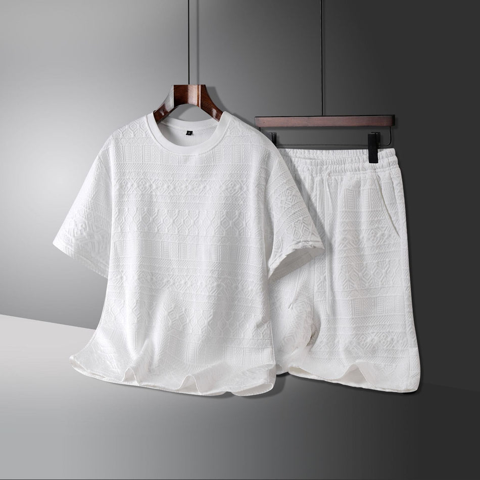 Men's Loose Casual Jacquard Sports Suit | Trendy Solid Color