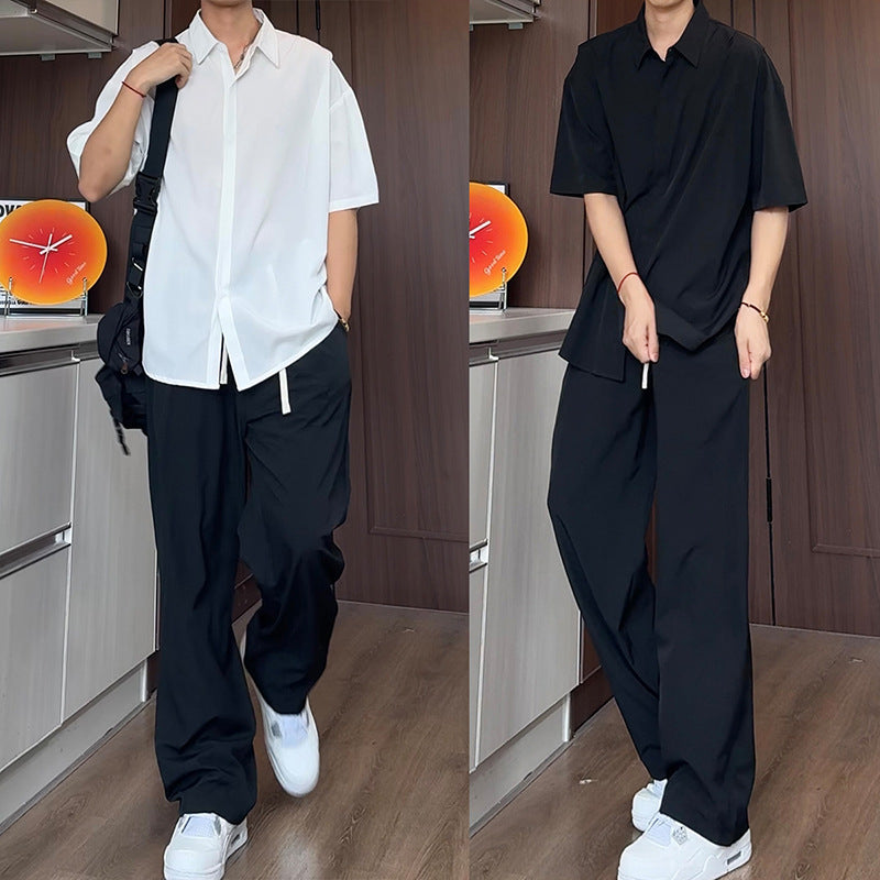 Men's High-End Ice Silk Summer Shirt Set | Trendy Casual