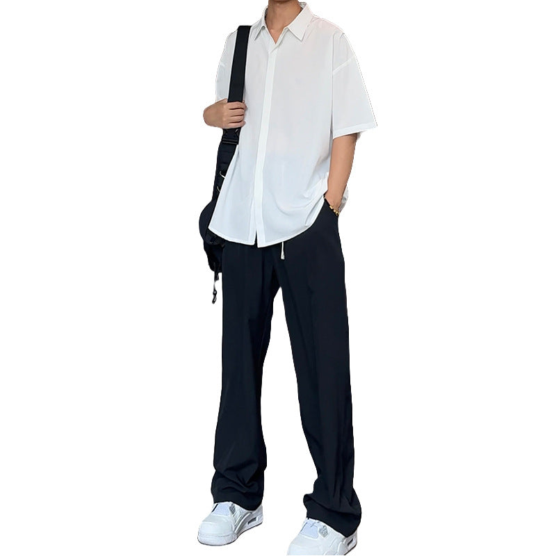 Men's High-End Ice Silk Summer Shirt Set | Trendy Casual