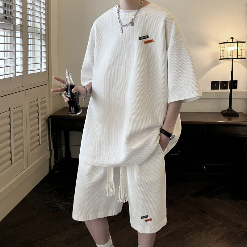 Men’s Terry Cloth Summer Set: Crewneck Top and Shorts – texture detail
