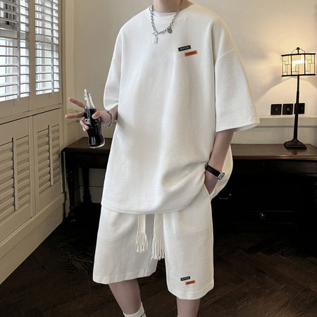 Men’s Terry Cloth Summer Set: Crewneck Top and Shorts – texture detail