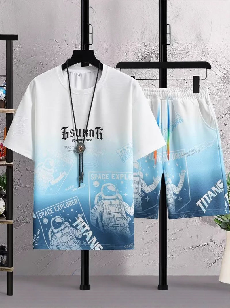 Men’s Terry Cloth Summer Set: Crewneck Top and Shorts – close-up